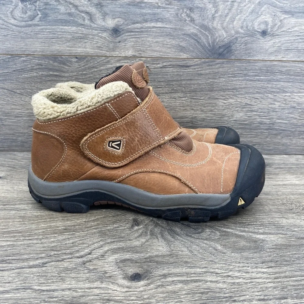 Keen Presidio Ankle Boots Youth 6Y Brown Leather Faux Shearling Hook Loop